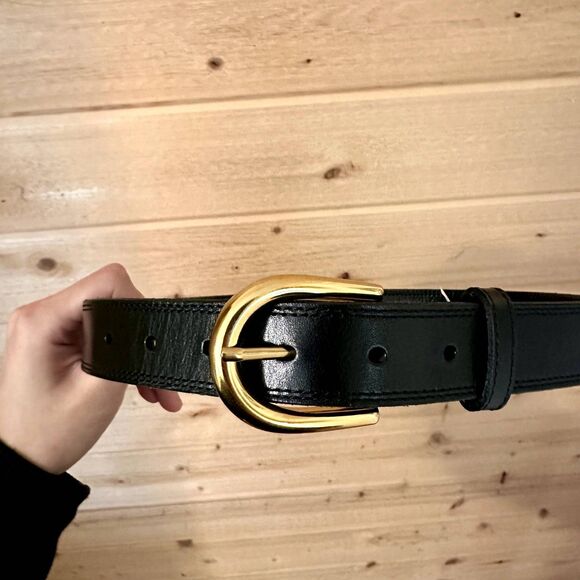 Aritzia Accent Solid Brass Leather Wide Belt in BLACK/GOLD Size S - NWT - Picture 6 of 8